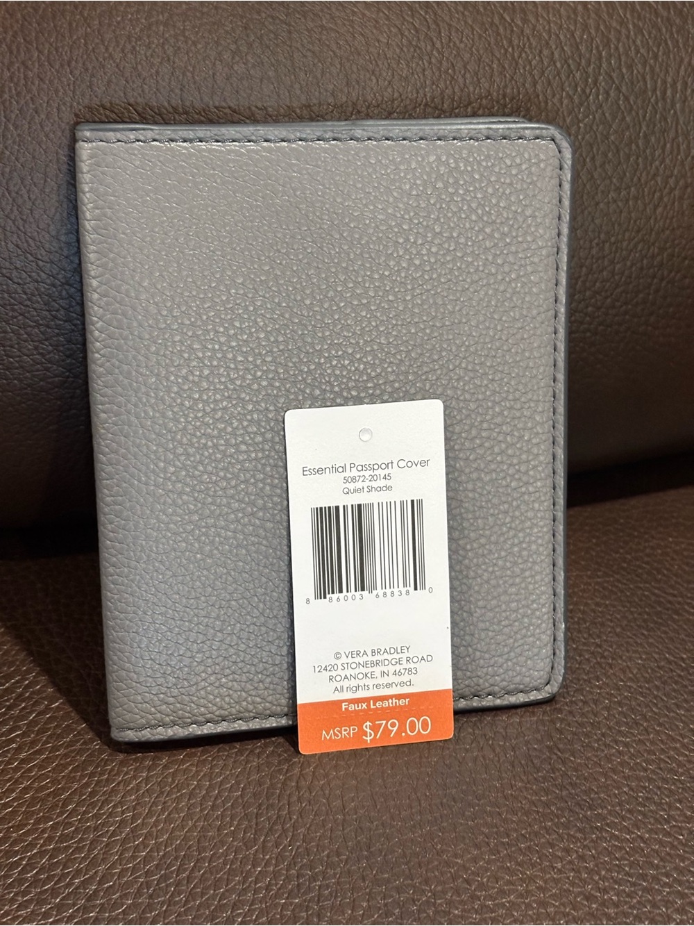 Vera Bradley Quiet Shade Gray Faux Leather Passport Cover